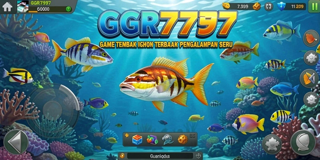 Screenshot gameplay seru GGR7777 dengan ikan berwarna-warni.