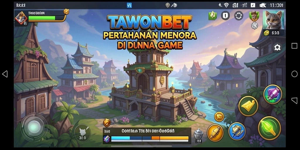 Tampilan grafis menawan dari permainan Tower Defense TAWONBET.