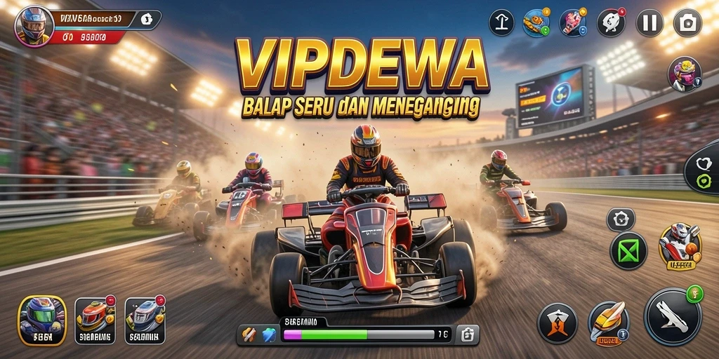 Screenshot utama dari gameplay balap yang intens di VIPDEWA.